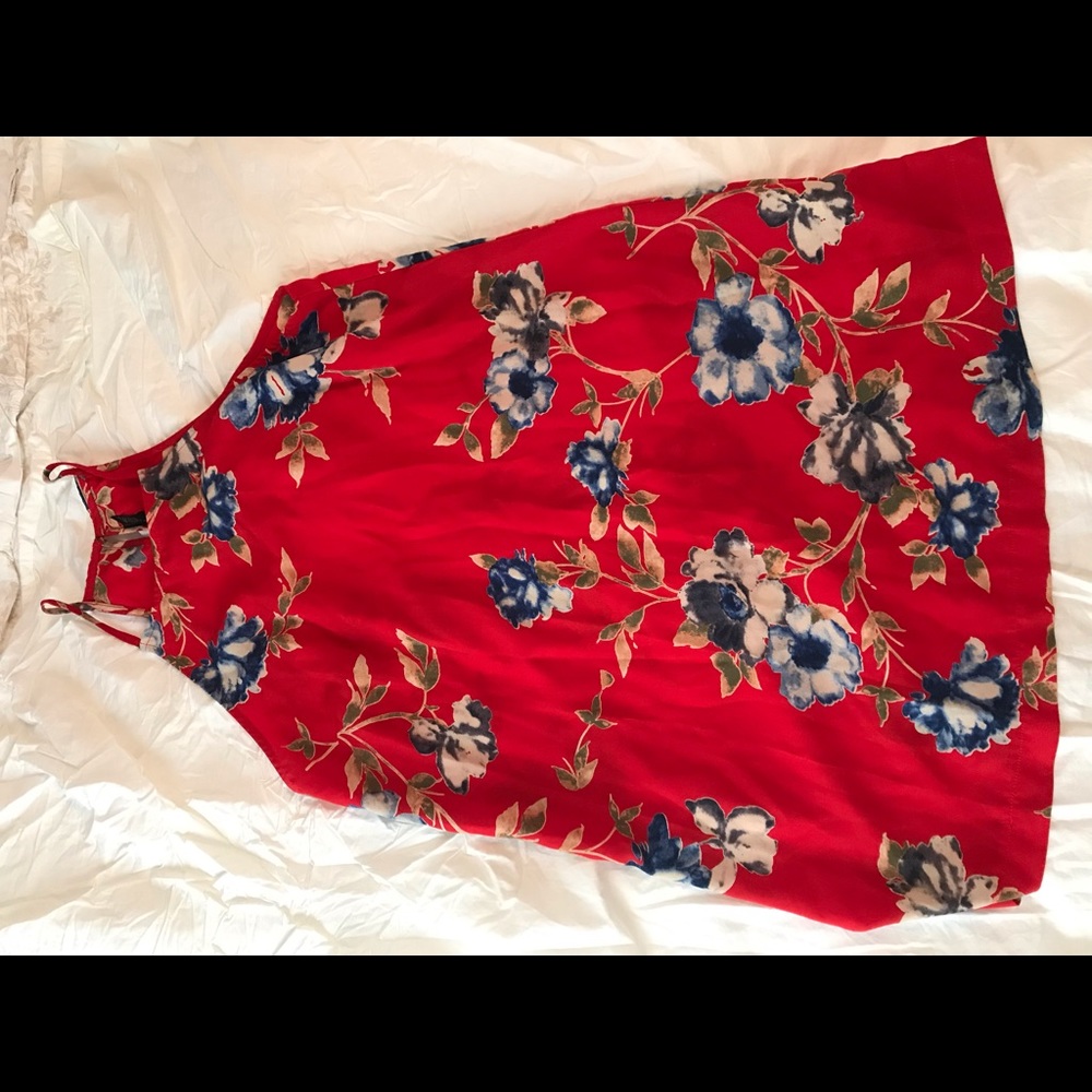 High neck red floral dress